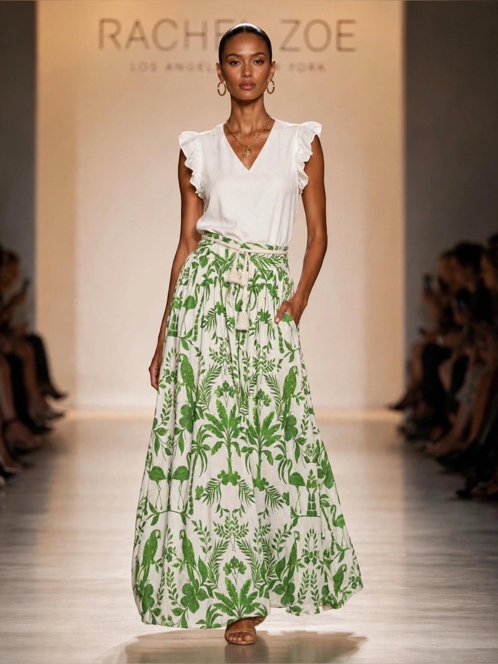 Rachel Zoe Green and White Botanical Maxi Skirt